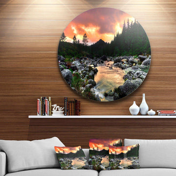 Rocky Mountain River at Sunset - Landscape Metal Circle Wall Art